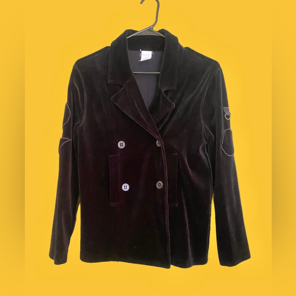 Vintage 90s Y2k Sonia Rykiel Black Velvet Double Breasted Blazer Jacket France